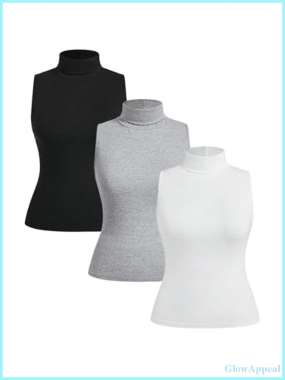 Plus Size Mock Turtleneck Sleeveless Ribbed Tank Tops 3 Pack